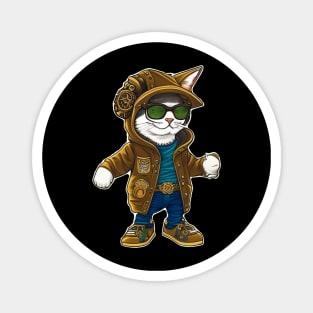 Steampunk Cat in Goggles and Jacket Magnet